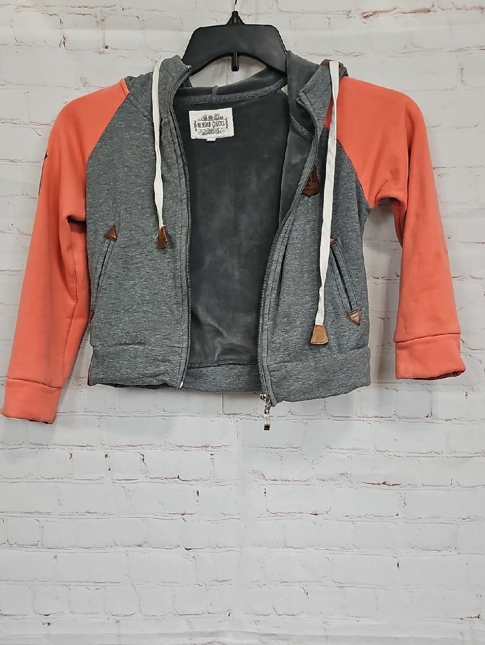 Kids Two-Tone Zip Hoodie - Gray & Coral